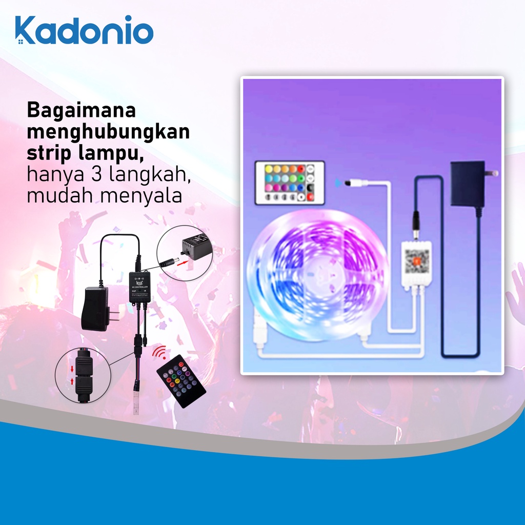 Kadonio Lampu Led Strip RGB Warna Warni waterproof IP65 2835/5050 Komplit Set Adaptor kontrol