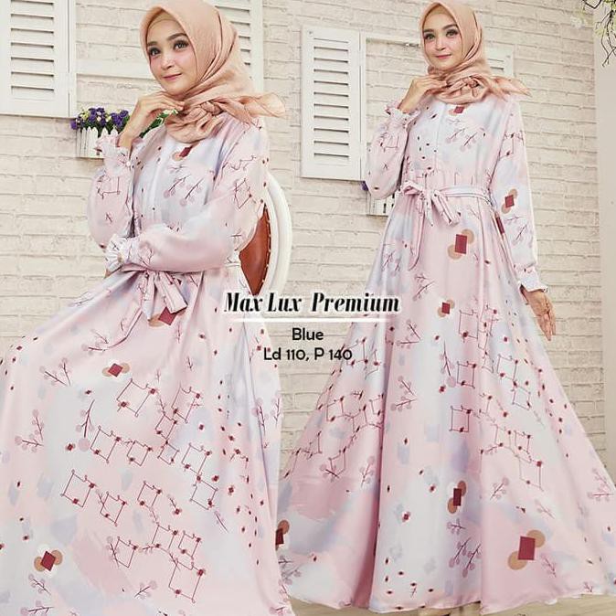 BAJU DRESS GAMIS MUSLIM PESTA MAXMARA PREMIUM MEWAH BIRU