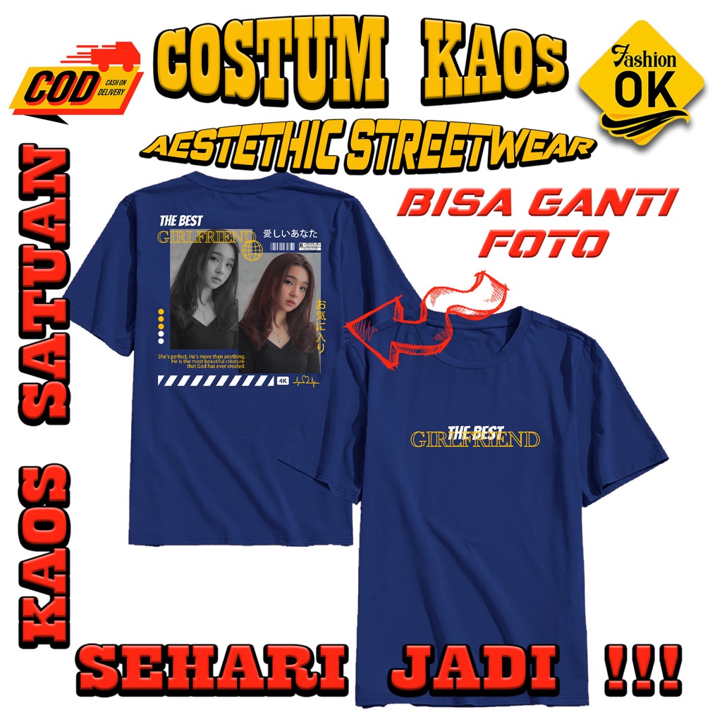Custom Kaos Desain Aesthetic / Custom Baju Kaos Foto / Kaos Bucin / Bisa ganti foto kamu / Desain Ka