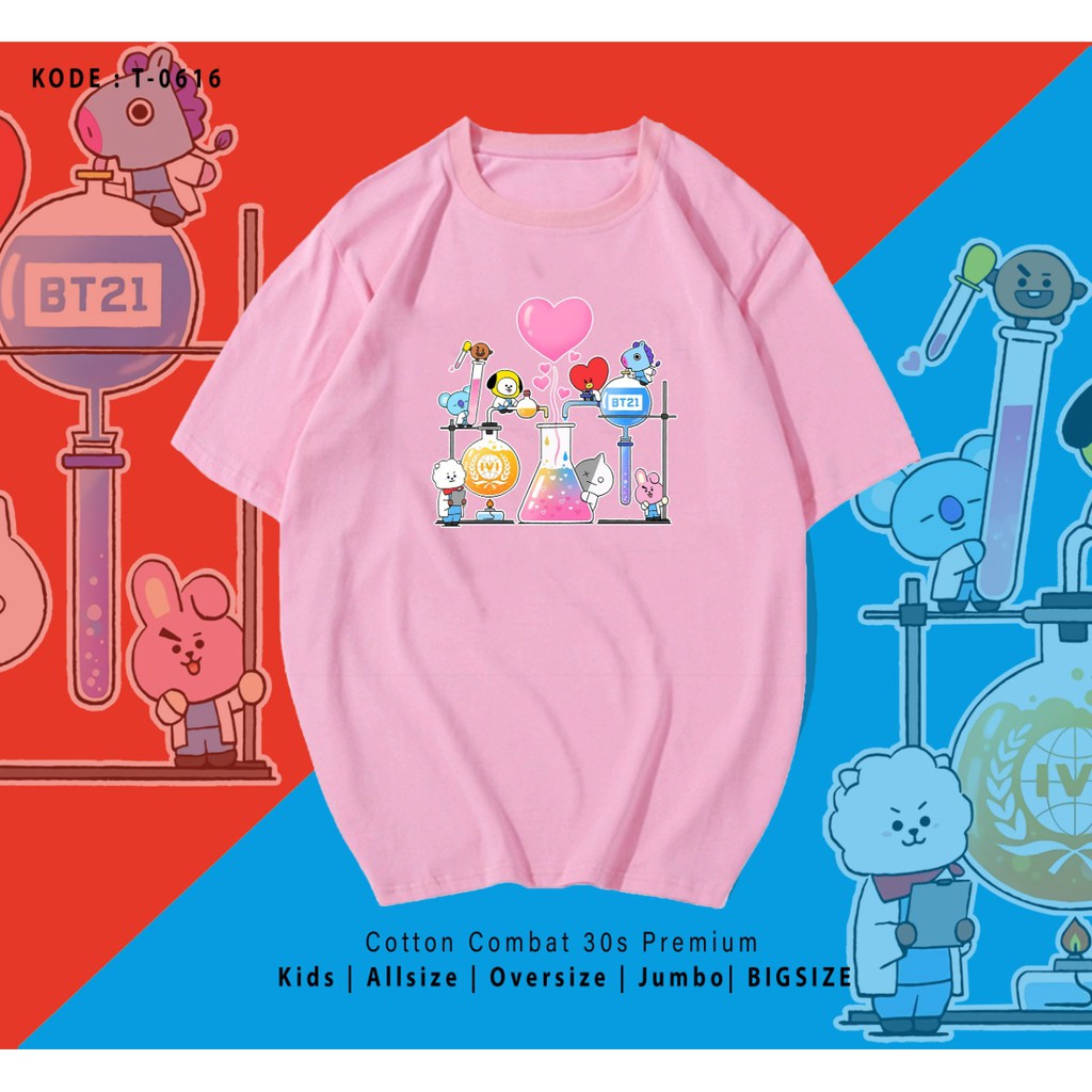 KAOS UNISEX PRIA DAN WANITA / BT21 LAB / ARMY / BTS / TERMURAH / BAHAN KATUN 30S