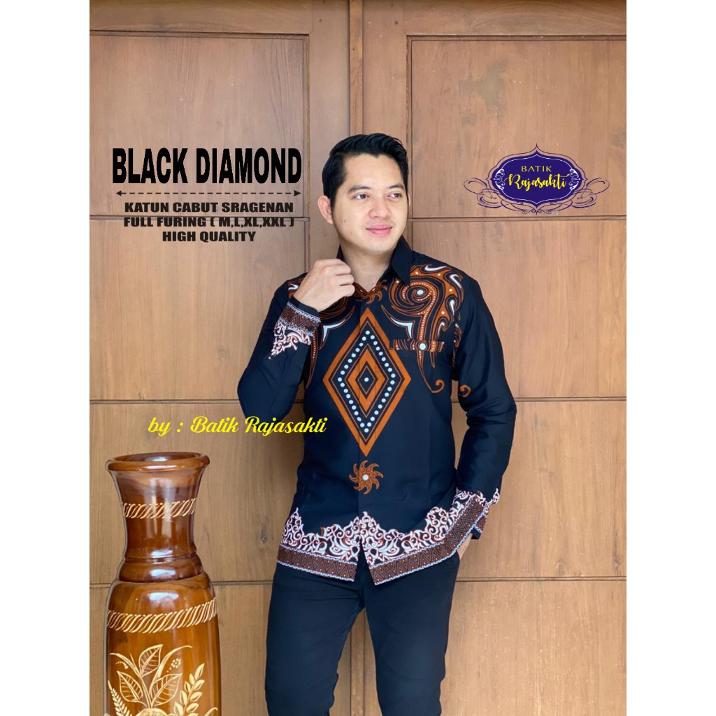 BLACK DIAMOND Kemeja Batik Pria Lengan Panjang Katun Halus FULL FURING Rajasakti