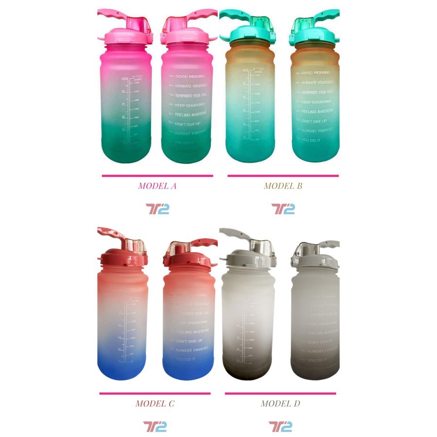 Botol Minum 2.2 Liter Botol Air Viral Korea Jumbo 2200 ML Bahan Tritan Warna Gradasi Dengan Sedotan Untuk Outdoor Rainbow (pm)