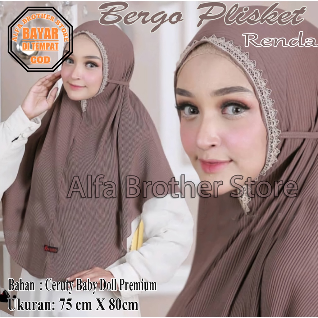 Hijab Bergo Plisket Renda / Jilbab Bergo Maryam Plisket Renda / Hijab Instan Bergo Maryam Tali Plisk