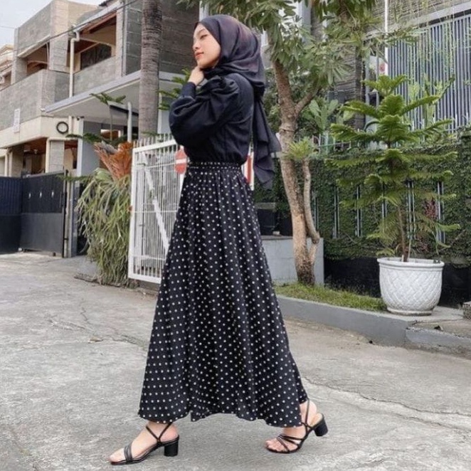 ROK POLKA/ROK  WANITA /rok panjang wanita bermotif polkadot kecil/rok maxi/ROK KOREA