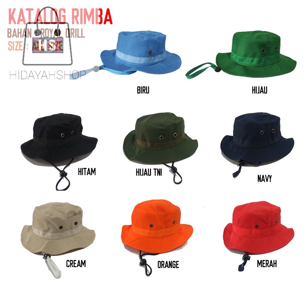 DISKON Topi Rimba / Bucket Hat / Rimba Hat / Hiking Hat / Topi Hutan / Topi Gunung Bahan Royal drill HIDAYAH