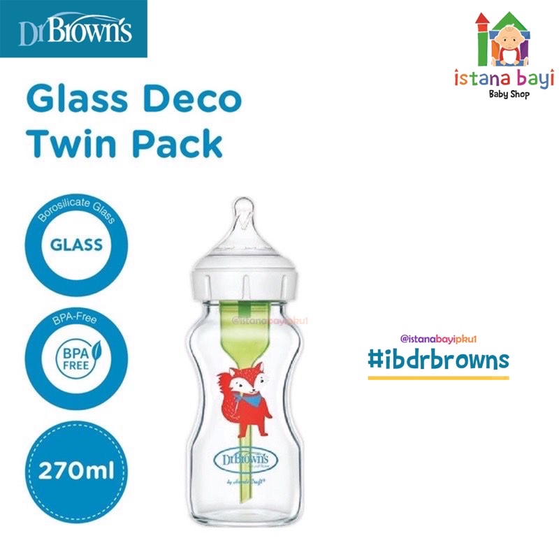 Dr.Brown's Glass Option+ Wide Neck Fox Deco 1pack WB91622 / Botol Susu Anak