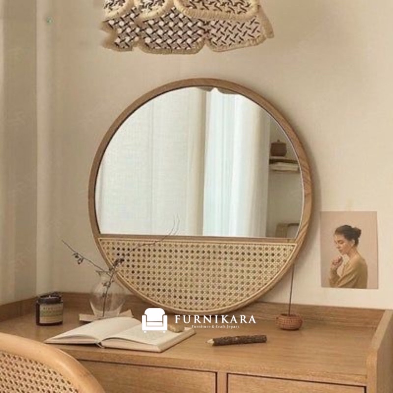 Cermin bulat gantung / cermin bulat gantung rotan minimalis