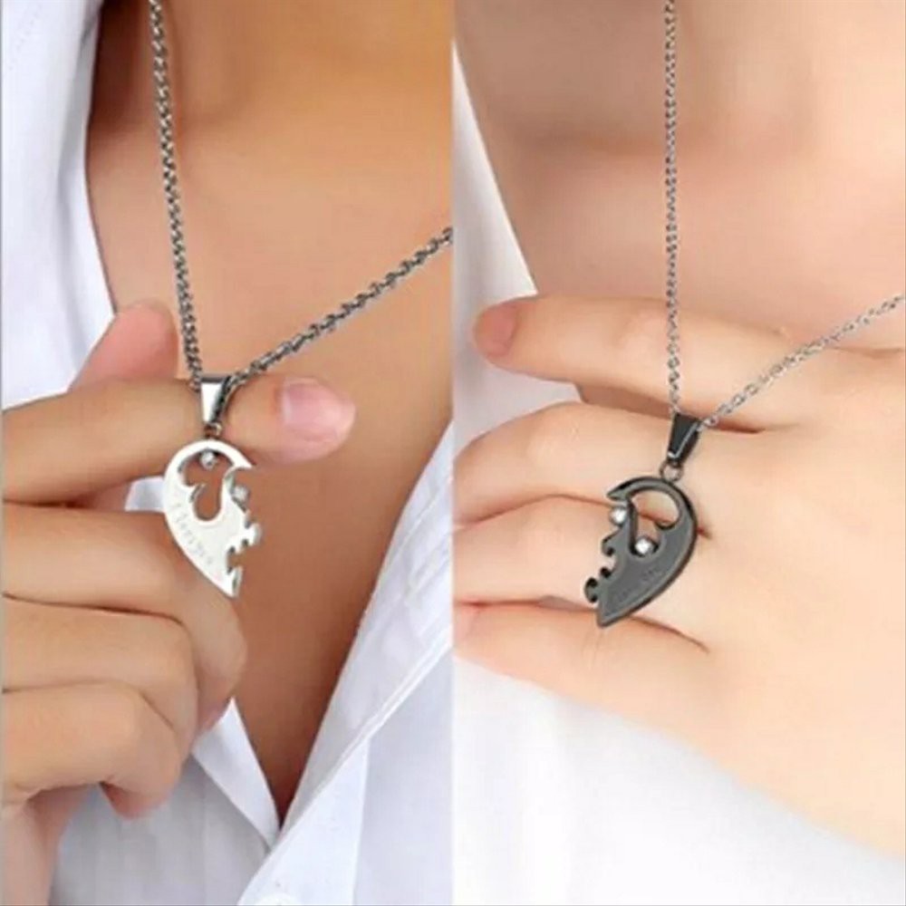 KALUNG LIONTIN RANTAI COUPLE I LOVE YOU CHROMED HEART VALENTINE