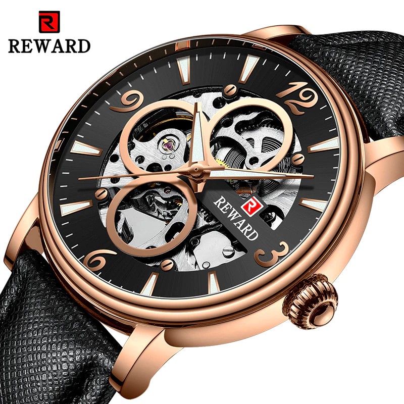 Jam tangan mekanik REWARD Luxury Brand Men's Watch Fashion Casual Mechanical Watches Men Hollow