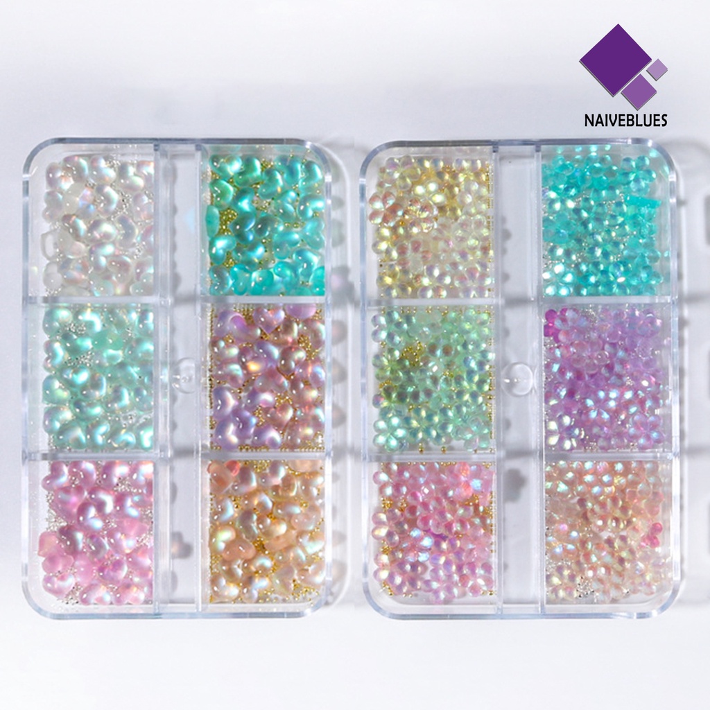 Naiveblue Manik-Manik Baja Mini Bentuk Hati / Bunga 3D Untuk Dekorasi Nail Art / Manicure DIY