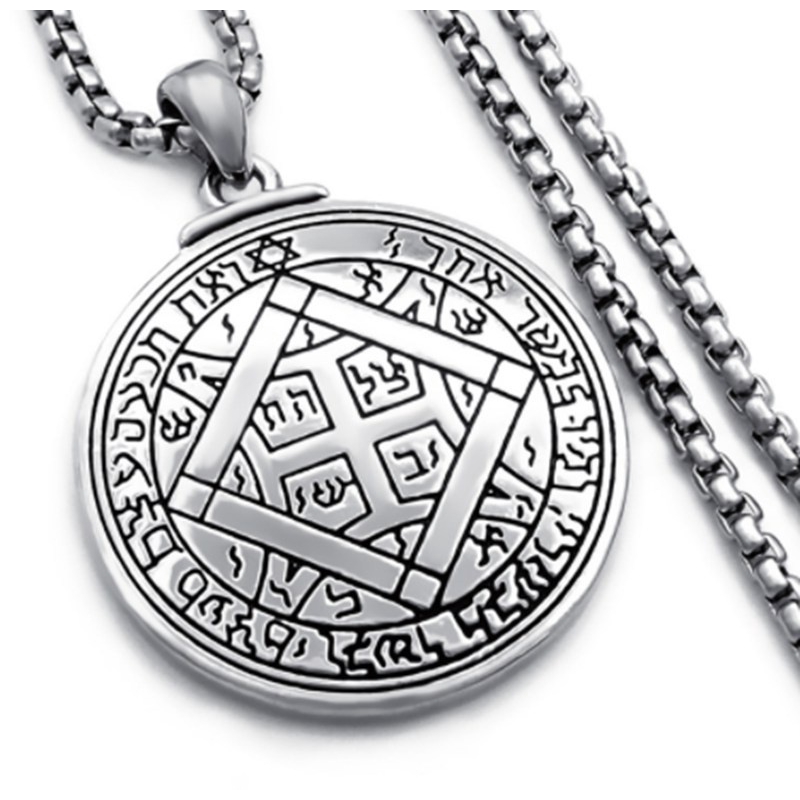 Fashion Charm Mens Boys Pewter Pendant Necklace Talisman of Venus Solomon Seal Kabbalah Chain Jewelry