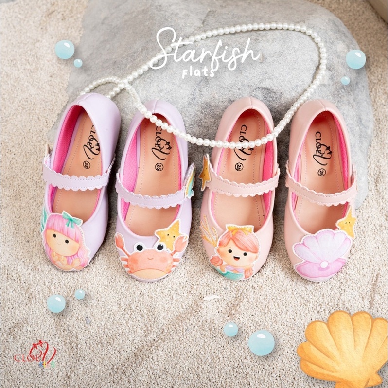 CLOEVKIDS - READY STOCK Starfish Size 22-35 Flatshoes Sepatu Casual Ballet Anak Perempuan Pastel Ballerina Korean Style Lucu - Mermaid Series