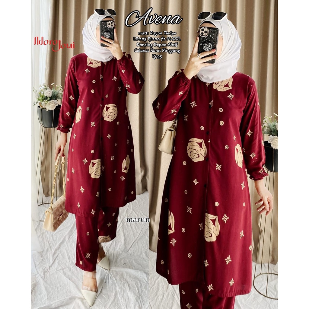 Ndoro Jawi Asena Setelan Tunik Batik Rayon Adem LD 105 cm Kancing Depan One Set Busui Sehari-hari Se