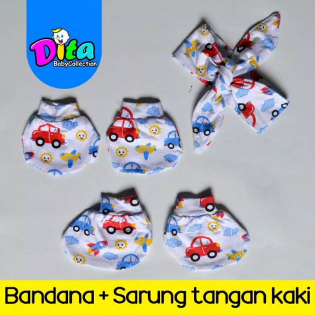 DITA Set Bandana Motif Sarung Tangan Kaki / Perlengkapan bayi/ sarung tangan kaki murah