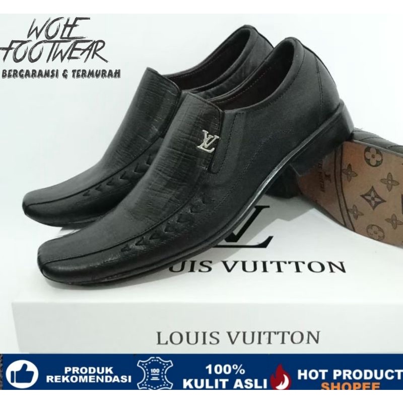 OXFORD LV SEPATU PANTOFEL KULIT ASLI PRIA CASUAL - SEPATU KANTOR KASUAL - PANSUS HITAM LV FLORANCE