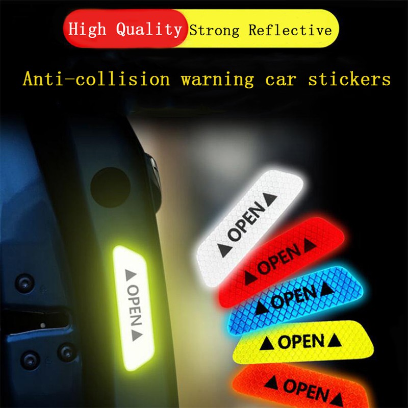 4pcs Stiker Reflektif Pintu Mobil Anti Tabrakan Untuk Keamanan