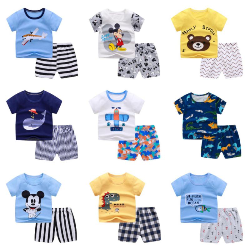 Setelan Baju Anak Bayi  Kaos + Celana pendek Kualitas Import / Setelan Anak Bahan Kaos