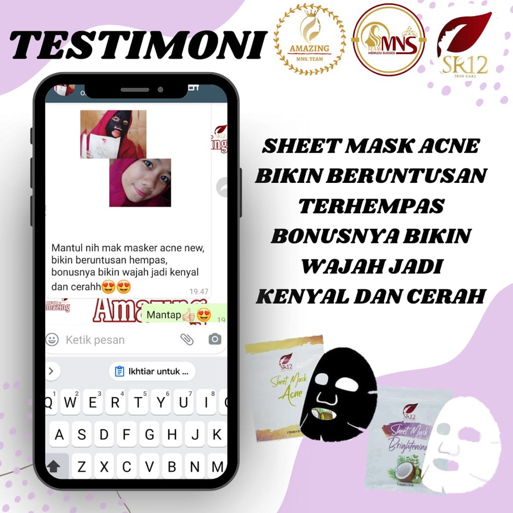 SHEET MASK ACNE SR12 BPOM / MASKER WAJAH PENGHILANG JERAWAT / MASKER JERAWAT