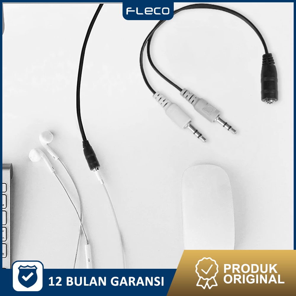 Headset Adapter Kabel Splitter Jack 3.5mm 1 Male to 2 Female Audio Splitter FLECO - Garansi 1 Tahun Rusak Ganti Baru