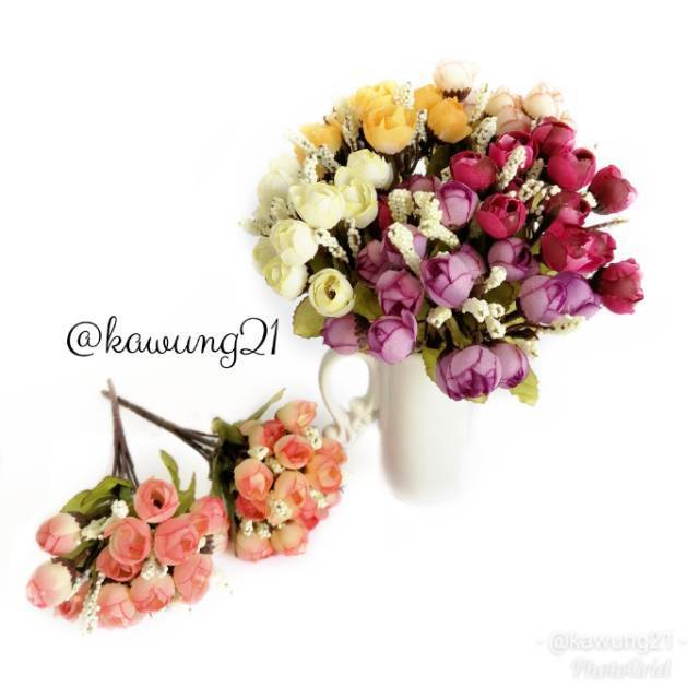 AF09 Bunga Mawar Kuncup Kecil Sintetis Artificial Flower Wedding Bouquet Home Decoration