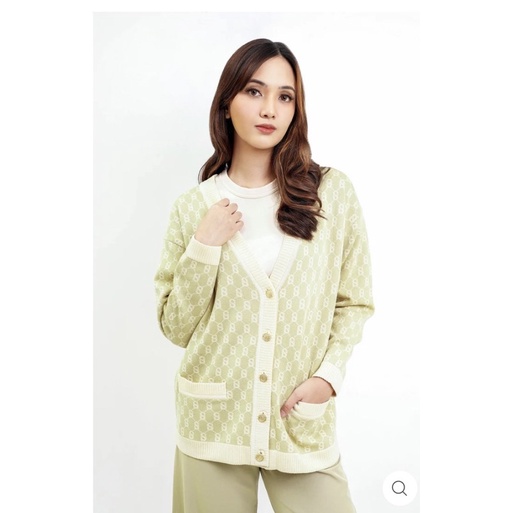 Buttonscarves Signature Monogram Cardigan - Pistachio size L