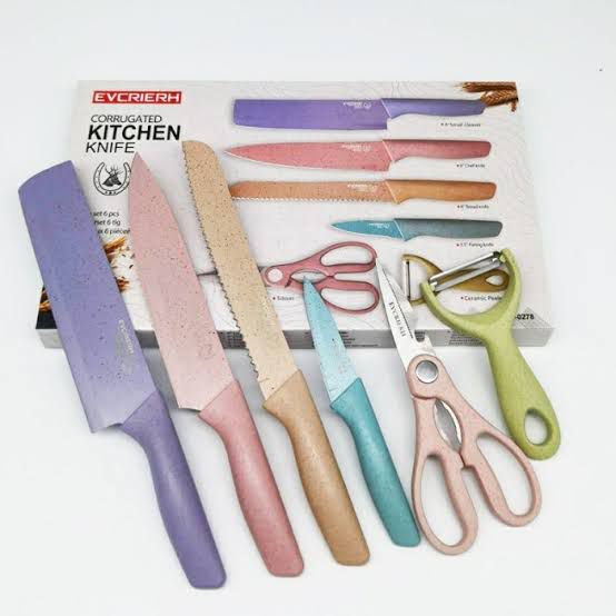PISAU DAPUR EVCRIERH CORRUGATED KITCHEN KNIFE SET 6 IN 1 SET PISAU  SET