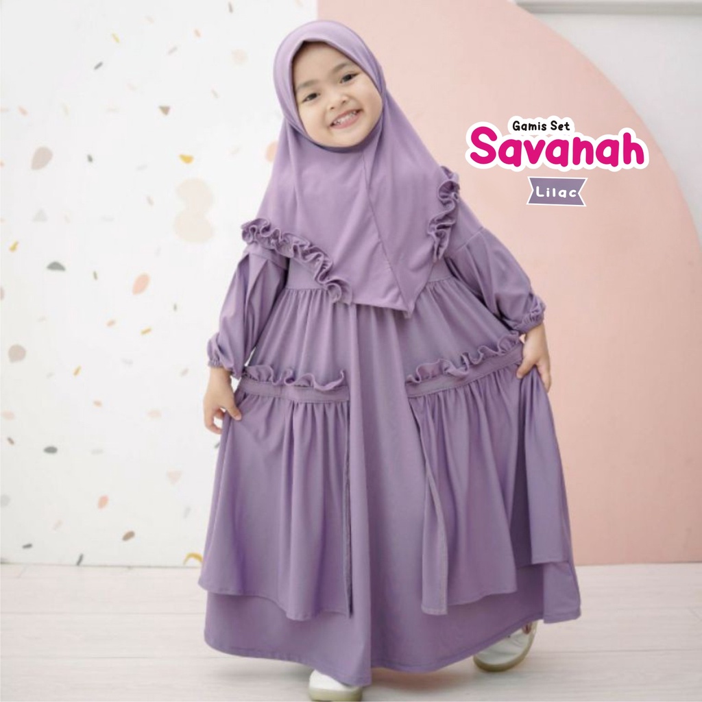 Gamis set Savanah Gamis Dan Hijab Terbaru Bahan Jersey Premium Usia 3-5 Tahun / Gamis Anak Murah Berkualitas Terbaik / Bisa Bayar Ditempat COD