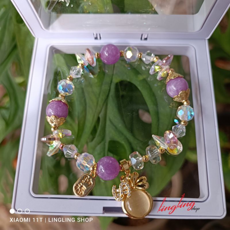 Gelang batu kristal hijau & biru, gelang batu kristal korea, gelang batu kristal free BOX mix titani