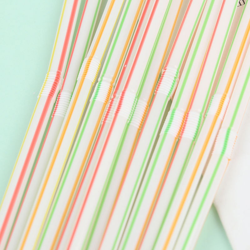 100 Pcs Sedotan Minum Sekali Pakai Bahan Plastik Motif Garis Warna-Warni