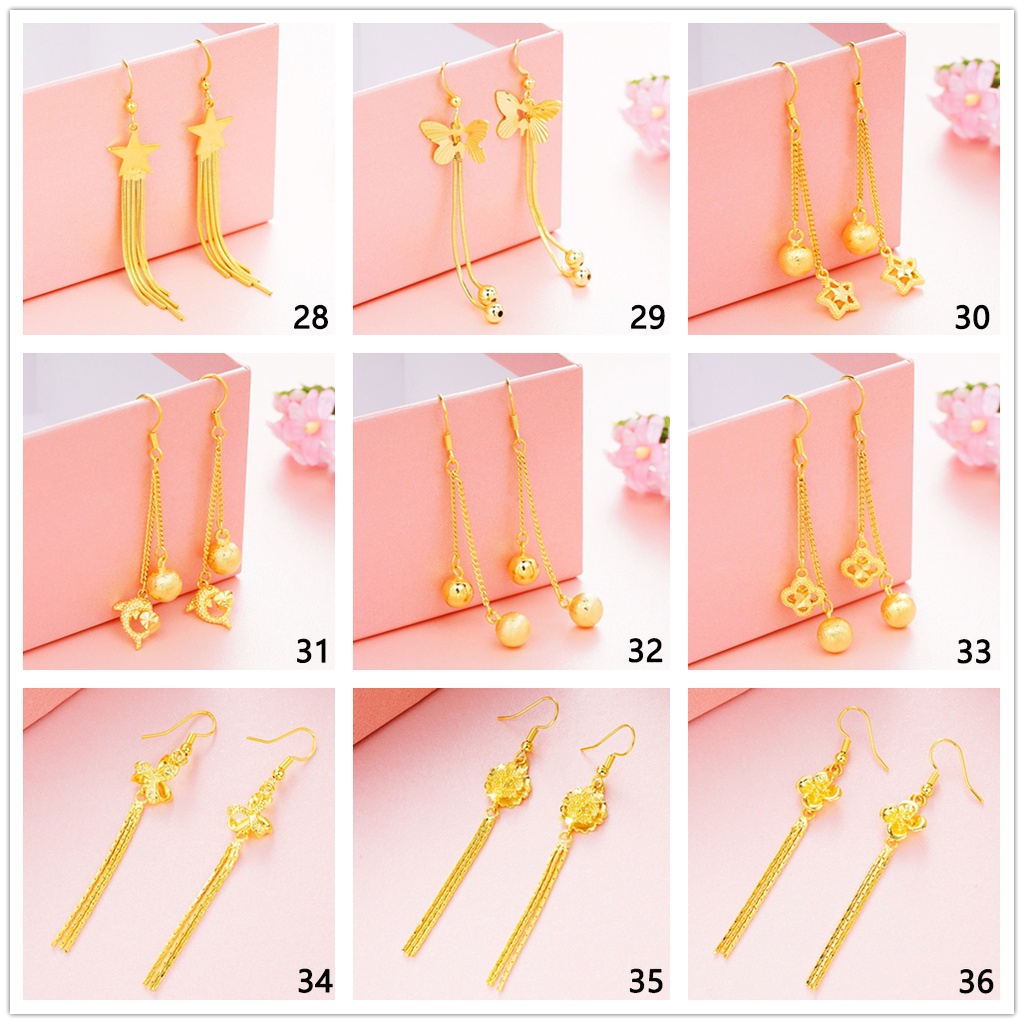 Anting Stud Desain Kupu-Kupu Rumbai Lapis Emas Asli Kadar 375 50 Gaya Untuk Wanita