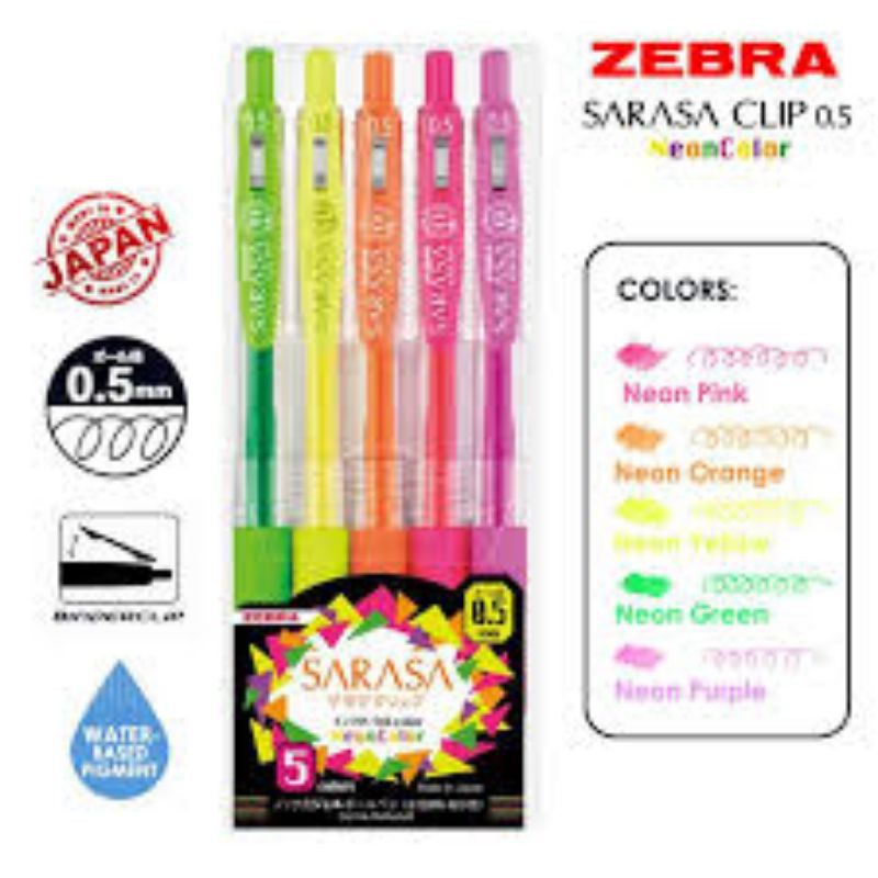 

Ballpoint Pulpen Zebra Sarasa Clip 0.5 Neon set 5