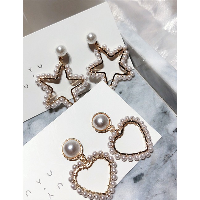 LRC Anting Tusuk Fashion Pentagram Needle Five-pointed Star Pearl Earrings F5033X