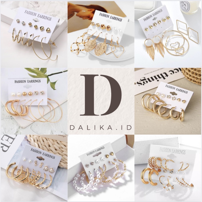 Anting Set 9 pcs/set Mutiara Hoop Drop Rumbai untuk Wanita Korea Aksesoris Earrings Dalika