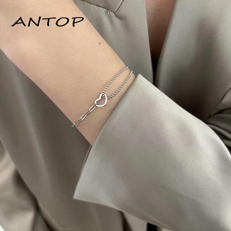 Gelang Rantai Double layer Bentuk Hati Model Hollow Out Untuk Wanita