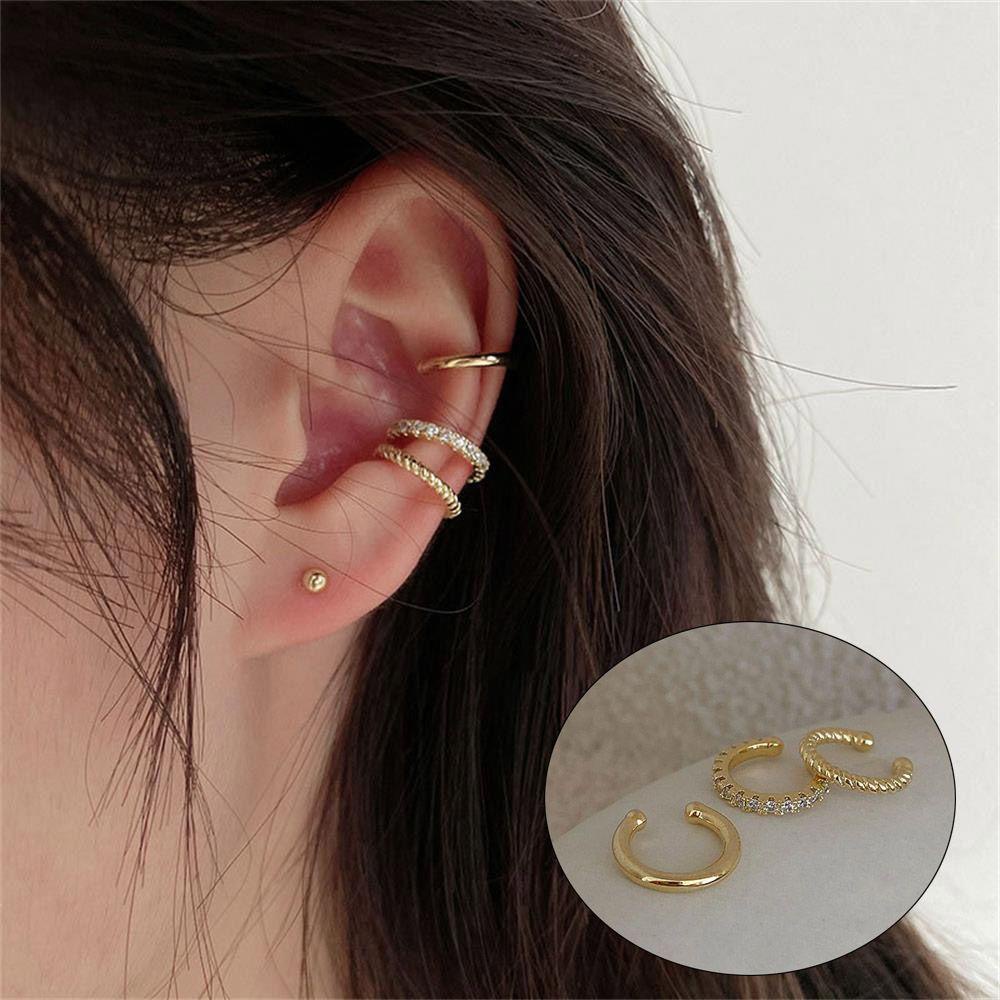 Preva 3Pcs/Set CZ Cuff Earrings Fashion Hadiah Pesta Dainty Tanpa Tindik Ear Cuff