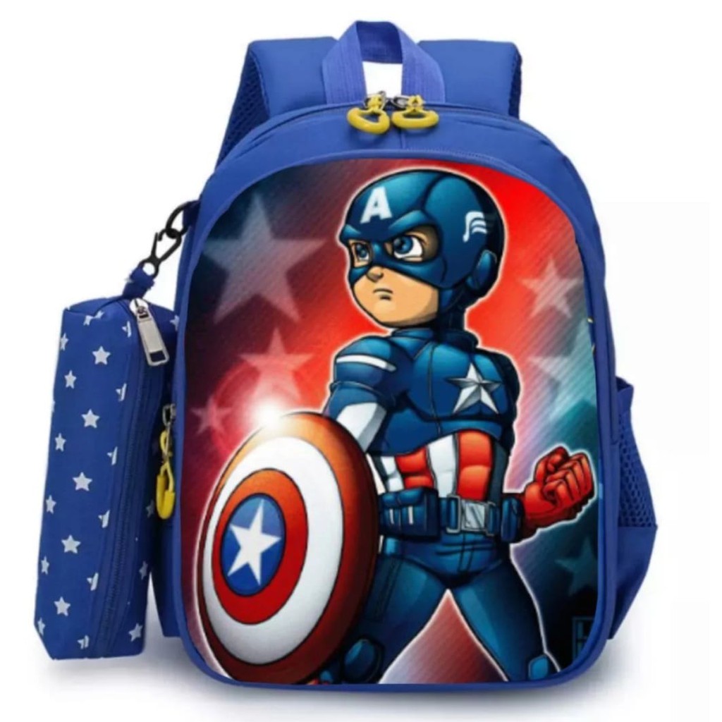 GGS Tas Ransel Punggung Anak TK SD 13&quot; Sekolah Cowok Superhero Batman Spiderman Captain America 3D KEREN PRINITNG TERBARU