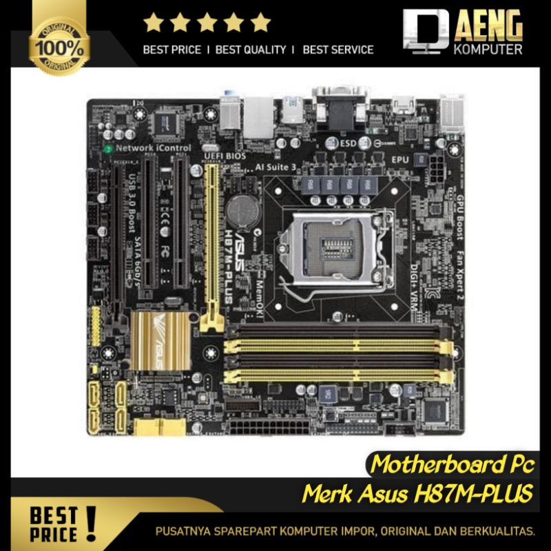 Motherboard Mainboard Mobo Pc Merk Asus H87M-PLUS Socket 1150 4 Slot Ram