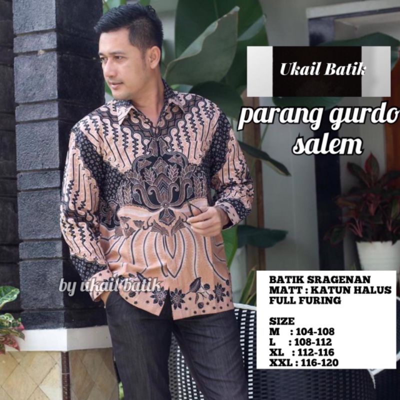 GURDO SALEM Kemeja Batik Pria Lengan Panjang Pendek Full Furing Bahan Katun Sragenan