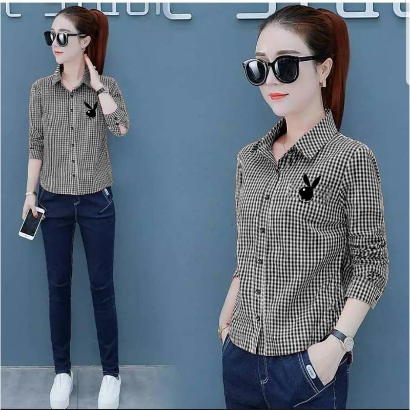 { THABI } KEM KOTAK PB / KEMEJA KOTAK KOTAK WANITA / BAJU HEM WANITA / HEM WANITA / ATASAN / ATASAN 