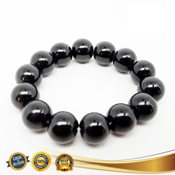 Gelang Batu Giok Hitam China Asli Black Jade 13mm - Gelang Pria