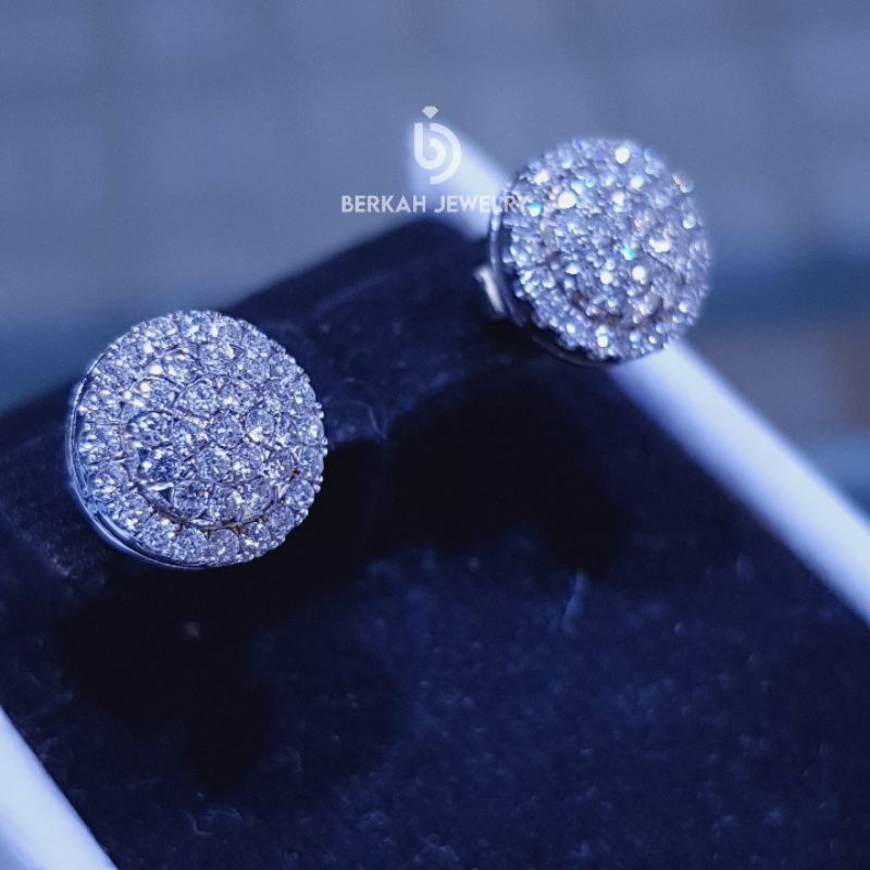 Giwang anting emas putih 40% berlian asli 0,58 ct natural diamond