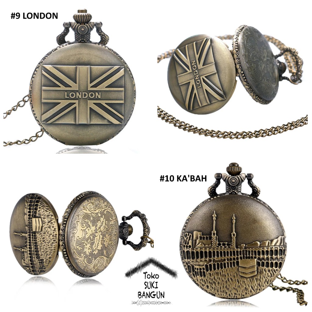 PW 009-010 BIG Pocket Watch Bronze Metal Pendant Chain Kalung Jam Saku