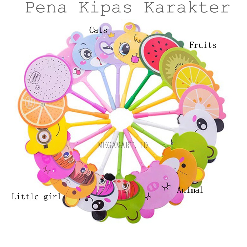 

PENA KARAKTER FRUITS / LITTLE GIRL / ANIMAL / CATS MODEL KIPAS / PULPEN KIPAS KARTUN
