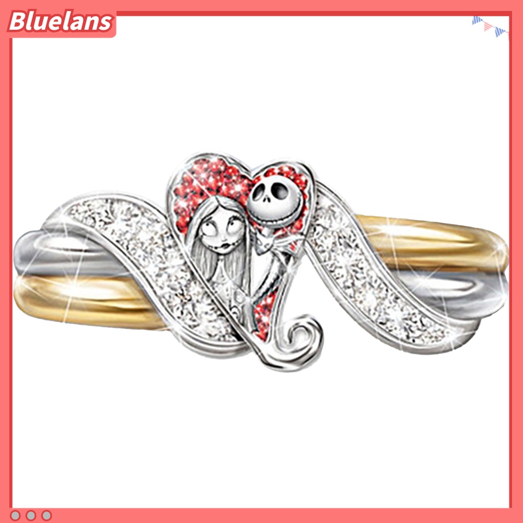 Cincin Bentuk Hati Bahan Alloy Motif Print Tulisan Aksen Berlian Imitasi Untuk Wanita