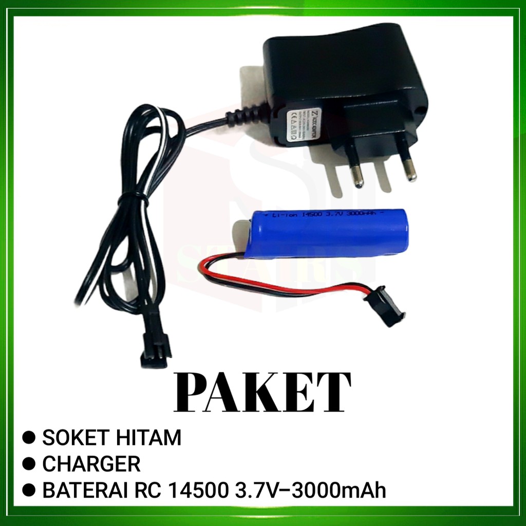 Baterai Mobil RC + Adaptor Charger Baterai Type Li-ion14500 Ni-Cd 3.7v - 3000mAh Socket Hitam