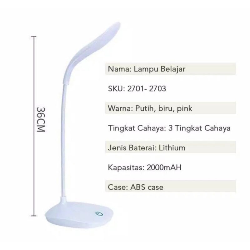 Lampu Belajar Meja Duduk Rechargeable Touch button Portable Charge Usb LED lamp V-002 Anak