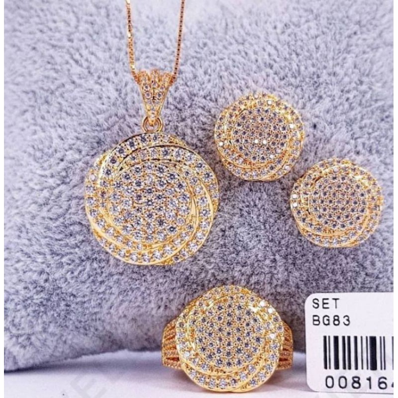 perhiasan set xuping mewah replika berlian very high quality swing flower (liontin+anting+cincin)