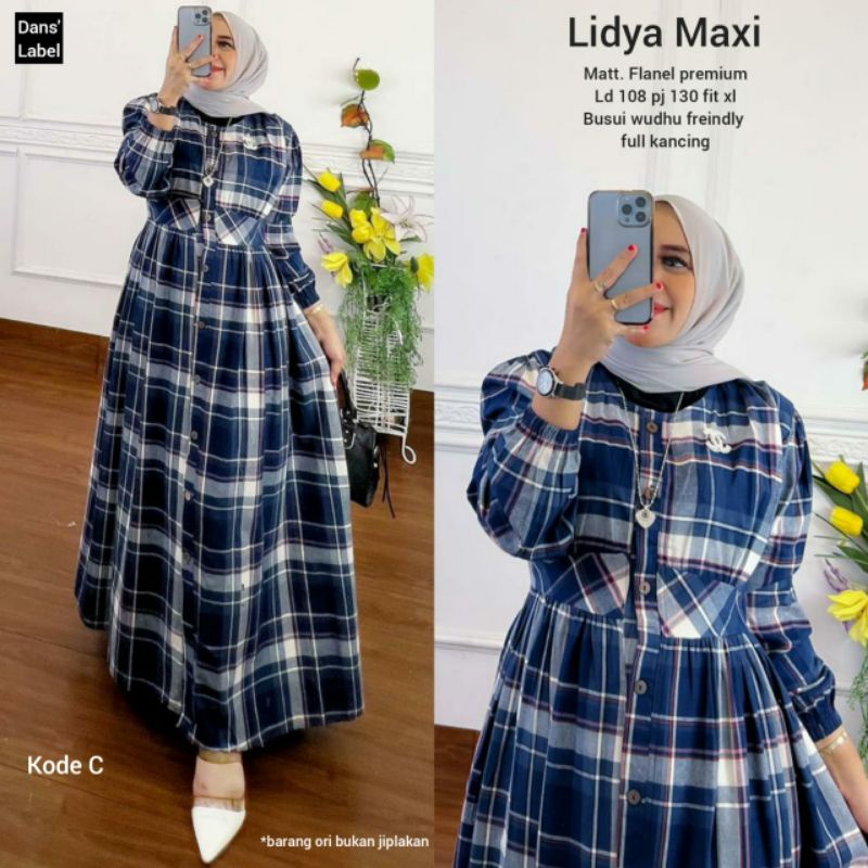 gamis wanita lidya maxi flanel