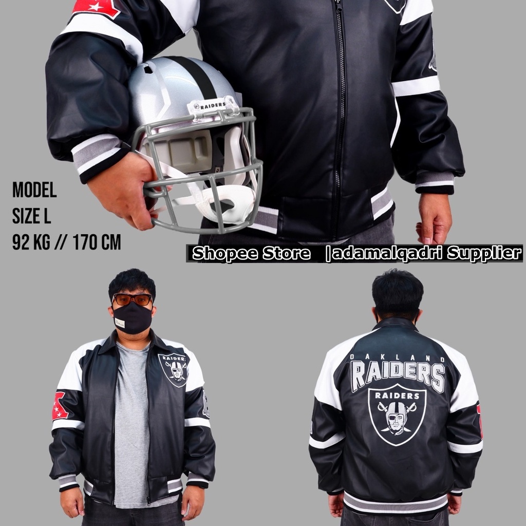 VARSITY JAKET KULIT RAIDERS NFL STARTER UKURAN BESAR FULL BORDIR