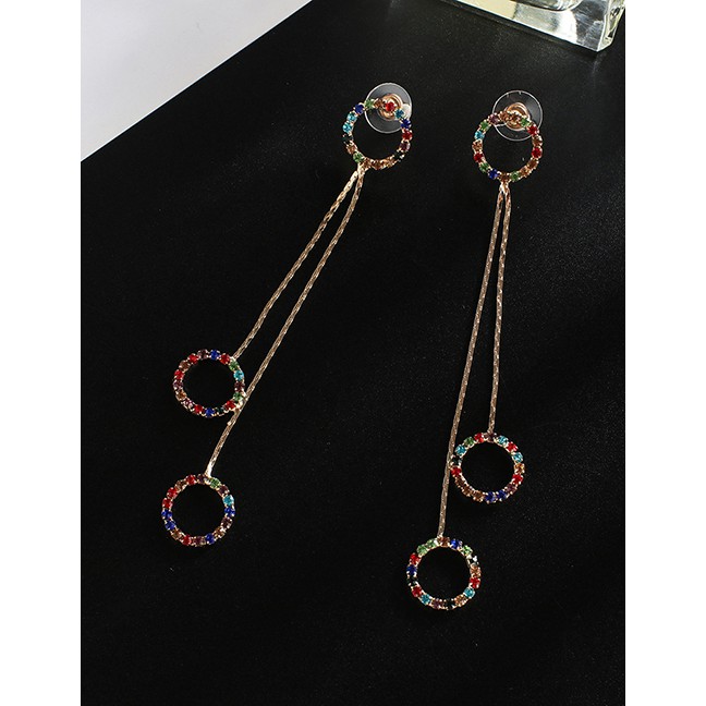 LRC Anting Tusuk Fashion Diamond Claw Chain Tassel Circle Earrings F92179
